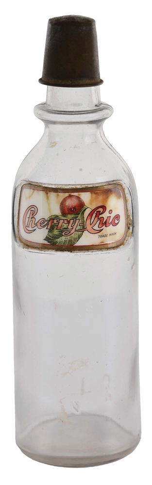 CHERRY-CHIC LABEL UNDER GLASS SODA FOUNTAIN SYRUP BOTTLE.