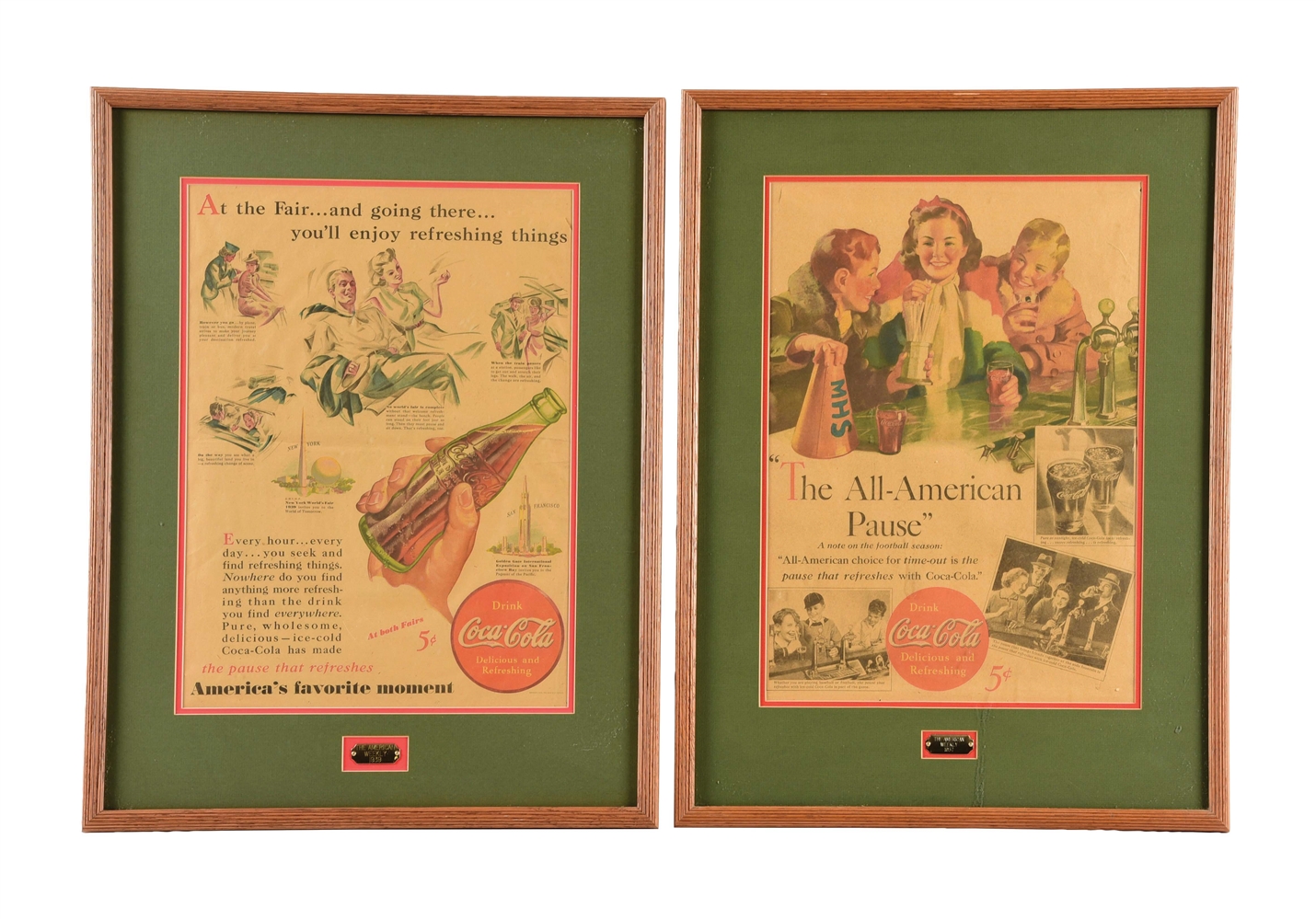 LOT OF 2: COCA-COLA FRAMED AMERICAN WEEKLY ADVERTISEMENTS.