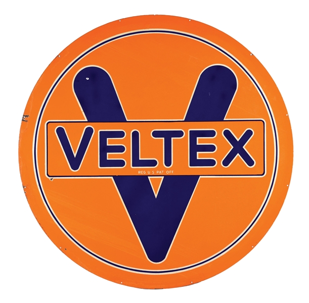 VELTEX GASOLINE PORCELAIN SERVICE STATION SIGN. 