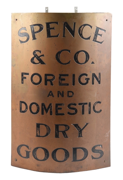 SPENCER & COMPANY EARLY BRASS CORNER SIGN.