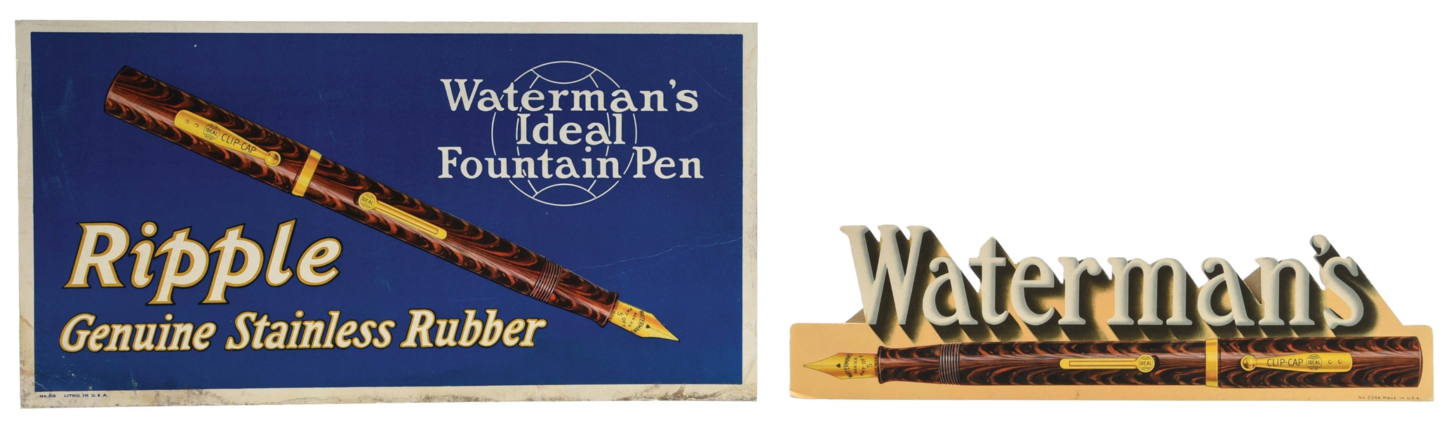LOT OF 2: WATERMANS IDEAL FOUNTAIN PEN SIGNS.