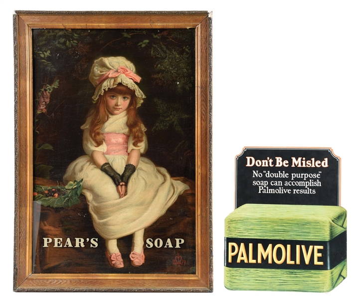 LOT OF 2: FRAMED PEARS SOAP AND PALMOLIVE SOAP SIGNS. 
