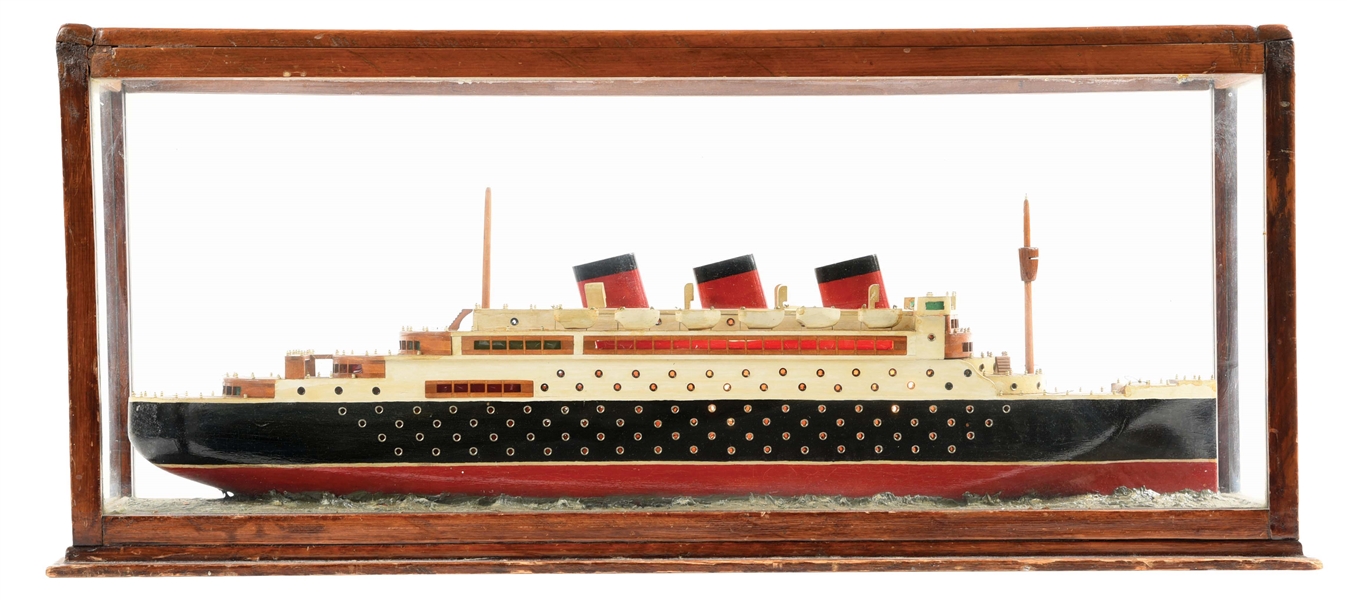 EARLY HAND MADE WOODEN SCALE MODEL OF A STEAM LINER.