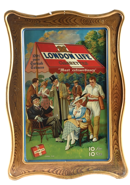 SELF FRAMED LONDON LIFE CIGARETTES AD.