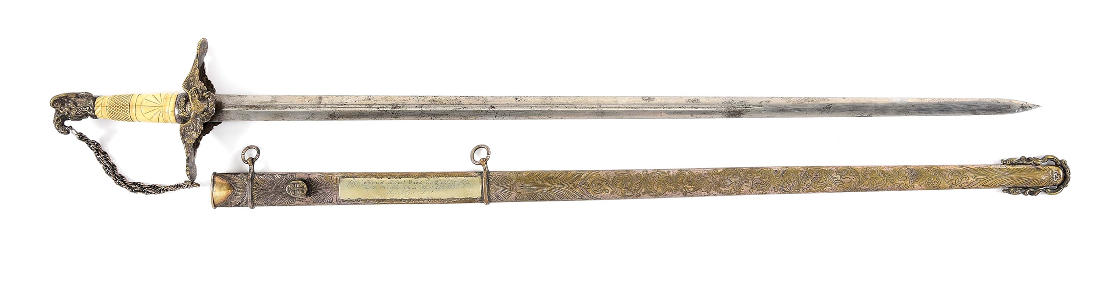 FINE 1840S PRESENTATION SWORD ENSCRIBED TO CAPTAIN DAVID W. BALDWIN, FRANKLIN GUARDS.