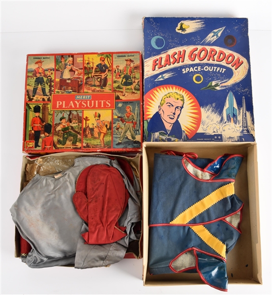LOT OF 2: FLASH GORDON & SPACE PILOT CHILDRENS OUTFITS IN ORIGINAL BOXES.