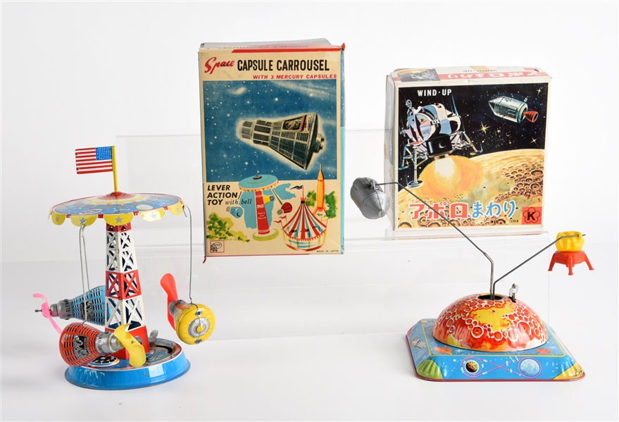 LOT OF 2: JAPANESE TIN LITHO & PLASTIC SPACE TOYS.