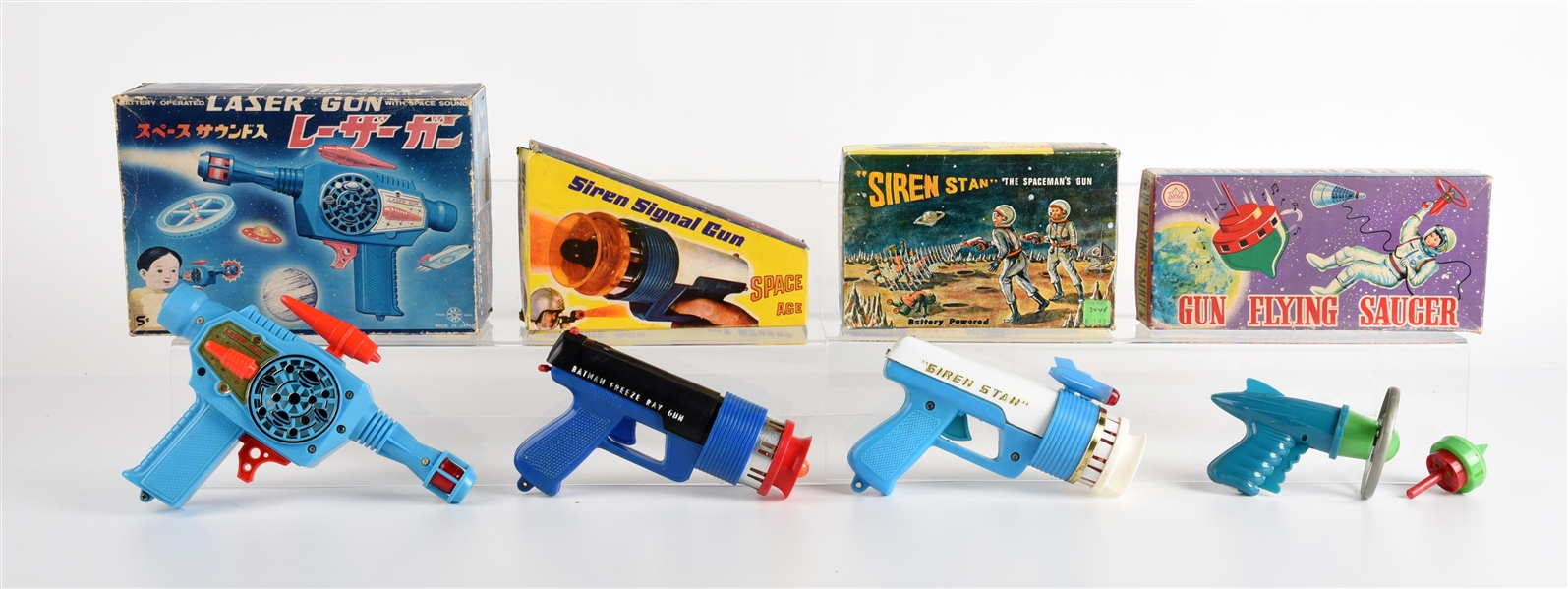 LOT OF 4: VARIOUS MOSTLY MADE IN HONG KONG PLASTIC SPACE GUNS.