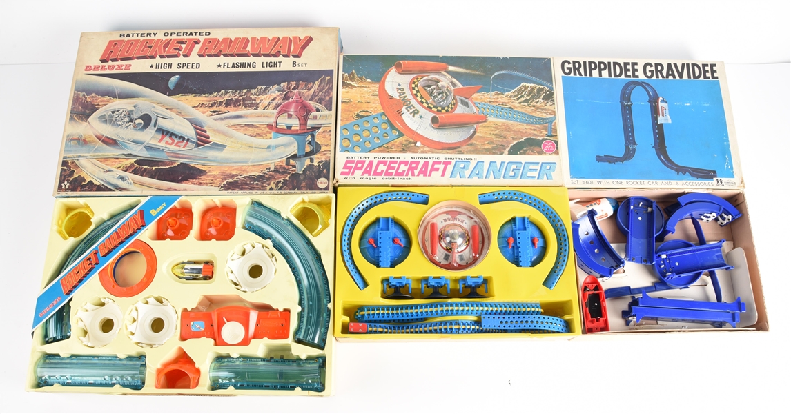 LOT OF 3: JAPANESEMOSTLY PLASTIC SPACE VEHICLE SETS IN ORIGINAL BOXES. 