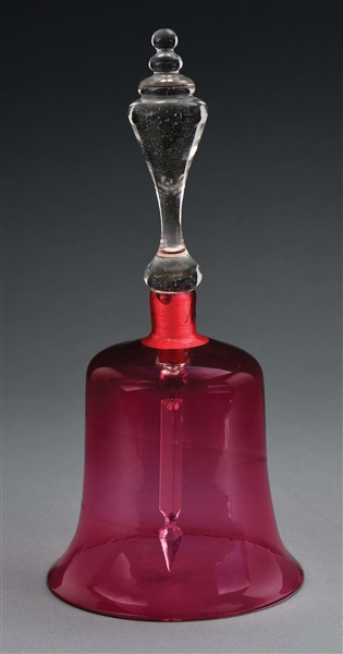 LARGE CRANBERRY CLEAR GLASS WEDDING BELL. 