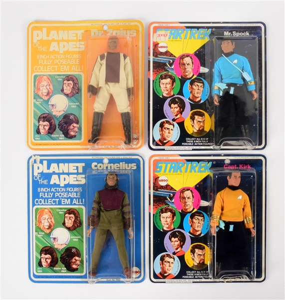 LOT OF 4: MEGO STAR TREK & PLANET OF THE APES CHARACTER FIGURES.