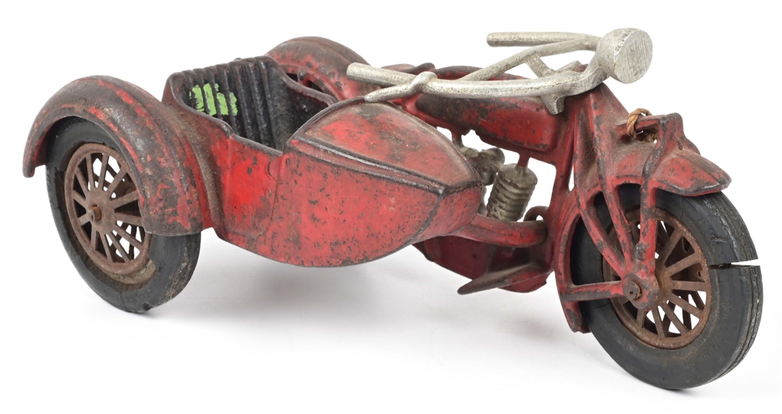 CAST IRON HUBLEY INDIAN MOTORCYCLE WITH SIDECAR.
