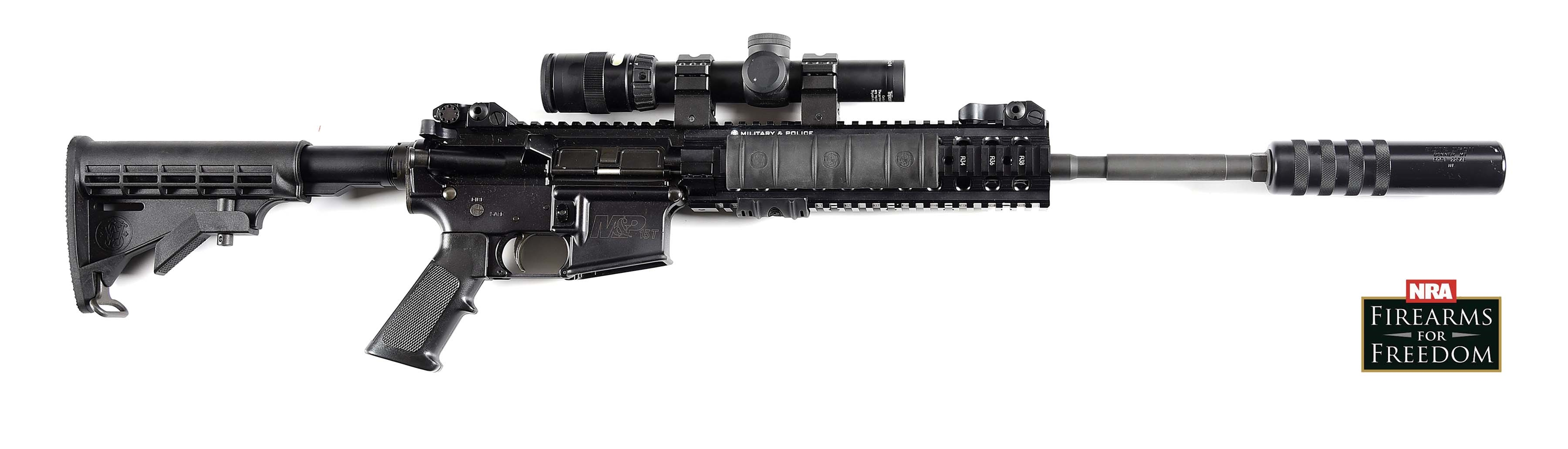 (N) SMITH & WESSON M&P-15 SEMI-AUTOMATIC RIFLE WITH ELITE IRON CQC1 SILENCER (SILENCER).