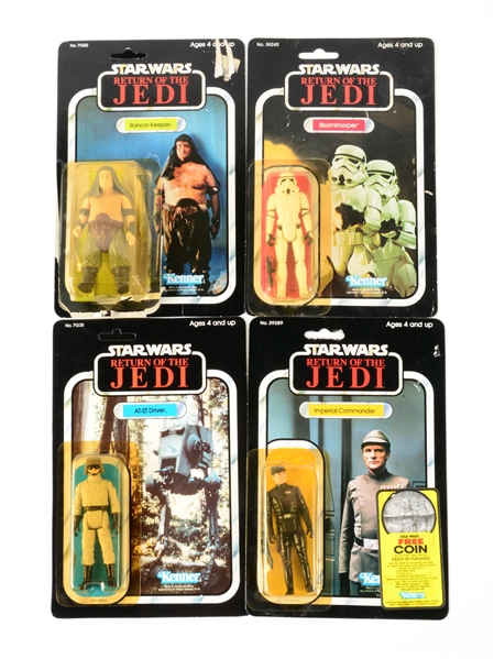 LOT OF 4: KENNER STAR WARS "RETURN OF THE JEDI" FIGURES ON CARDS.