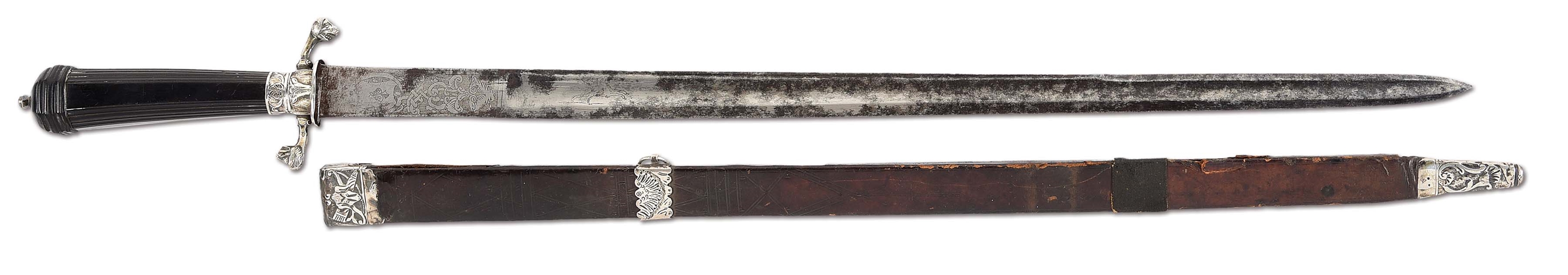 FINE 18TH CENTURY ENGLISH SILVER HILT SMALL SWORD.