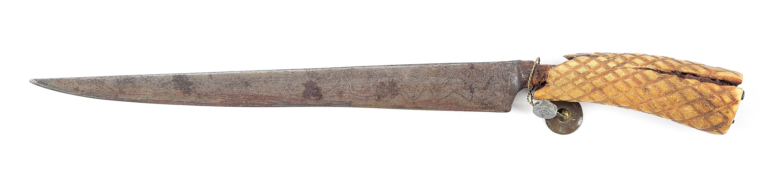 AMERICAN BONE HANDLED BELT KNIFE ATTRIBUTED TO THE BATTLE OF SARATOGA.