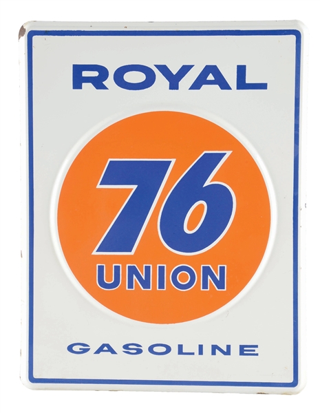 UNION 76 ROYAL GASOLINE EMBOSSED PORCELAIN PUMP PLATE SIGN. 