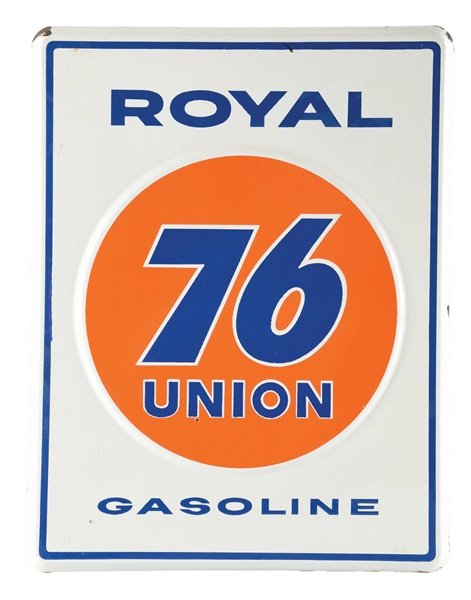 UNION ROYAL 76 GASOLINE EMBOSSED PORCELAIN PUMP PLATE SIGN.