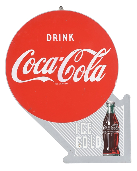 DRINK COCA-COLA ICE COLD TIN FLANGE W/ BOTTLE GRAPHIC. 