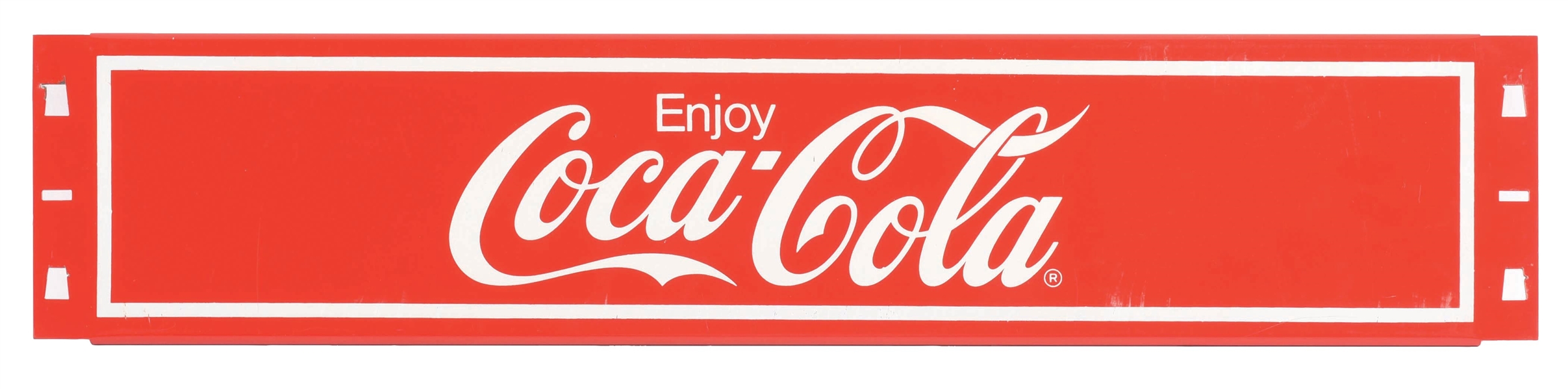 ENJOY COCA COLA TIN SIGN W/ ROLLED OUTER EDGE. 