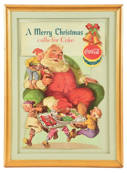 COCA-COLA "A MERRY CHRISTMAS CALLS FOR COKE" FRAMED CARDBOARD STORE DISPLAY. 