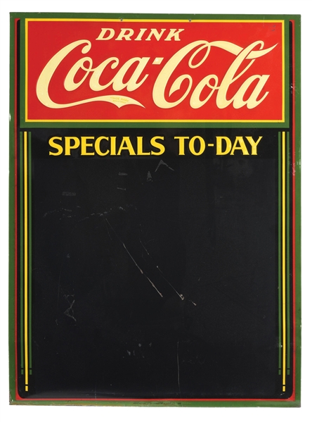 DRINK COCA COLA "SPECIALS TO-DAY" EMBOSSED TIN RESTAURANT MENU BOARD SIGN. 