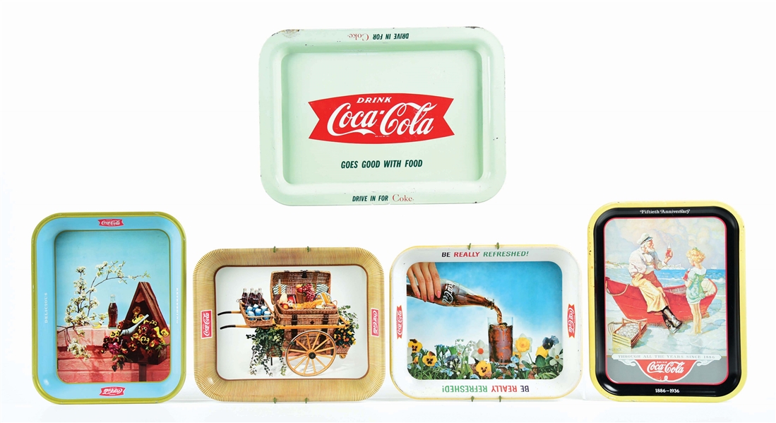LOT OF 5: TIN LITHOGRAPH COCA-COLA TRAYS.