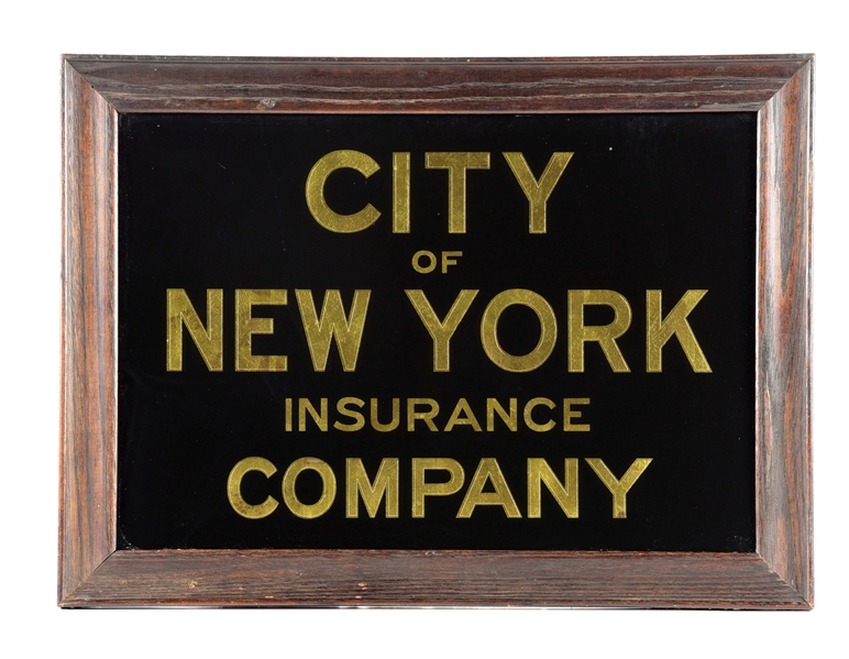 REVERSE PAINTED GLASS CITY OF NEW YORK INSURANCE COMPANY SIGN.