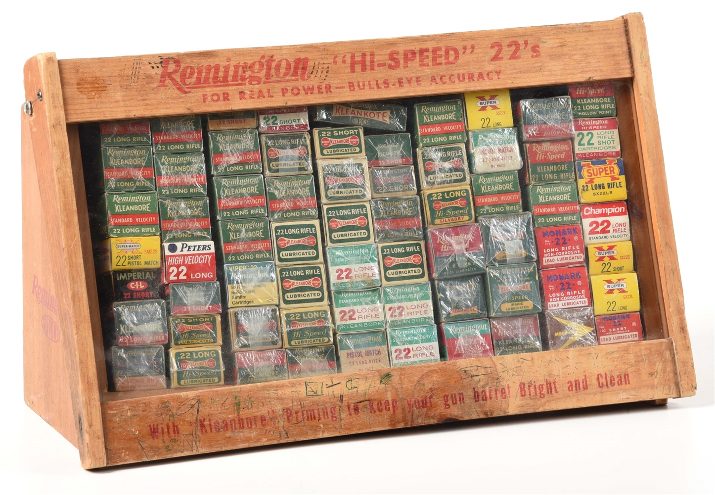 REMINGTON HI-SPEED .22 COUNTERTOP DISPLAY STOCKED WITH COLLECTIBLE AMMUNITION.