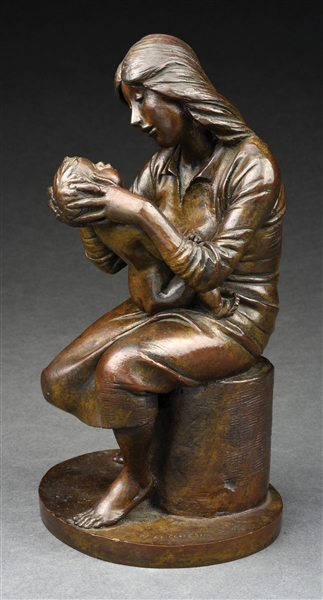 BRUNO LUCCHESI (ITALIAN-AMERICAN, B. 1926) "MOTHER AND CHILD" BRONZE SCULPTURE.