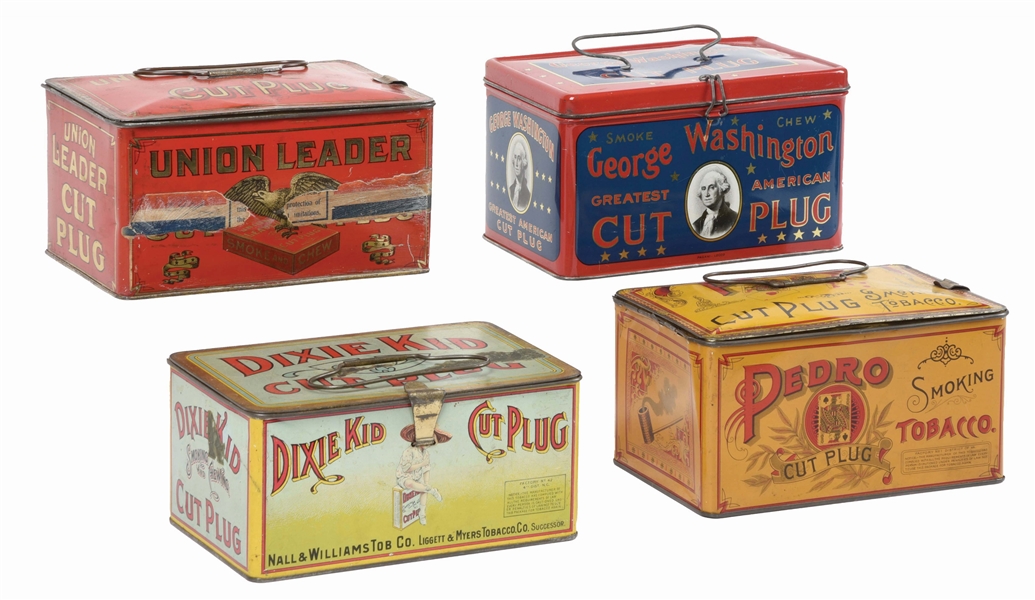 LOT OF 4: LUNCH BOX TOBACCO TINS.