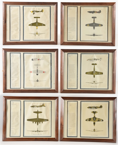 LOT OF 6: FRAMED WWII AIRCRAFT PRINTS.