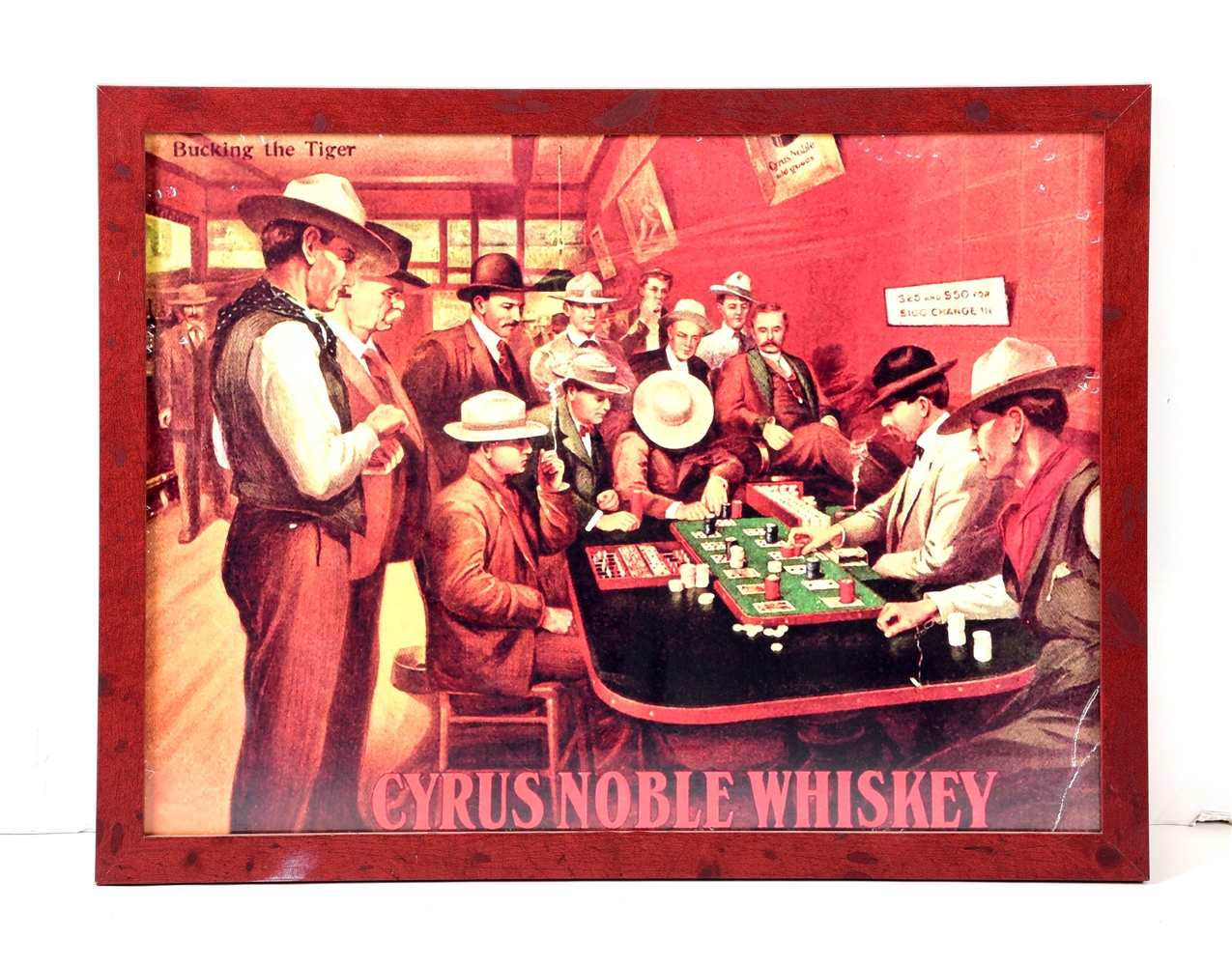 RECREATED CYRUS NOBLE WHISKEY FRAMED ADVERTISEMENT.