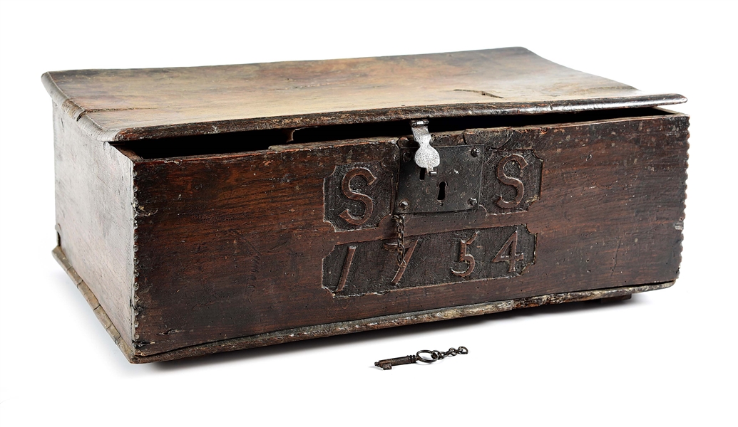 APOTHECARY BOX/LIQUOR TANTALUS DATED 1754, FOUND IN UPSTATE NEW YORK.