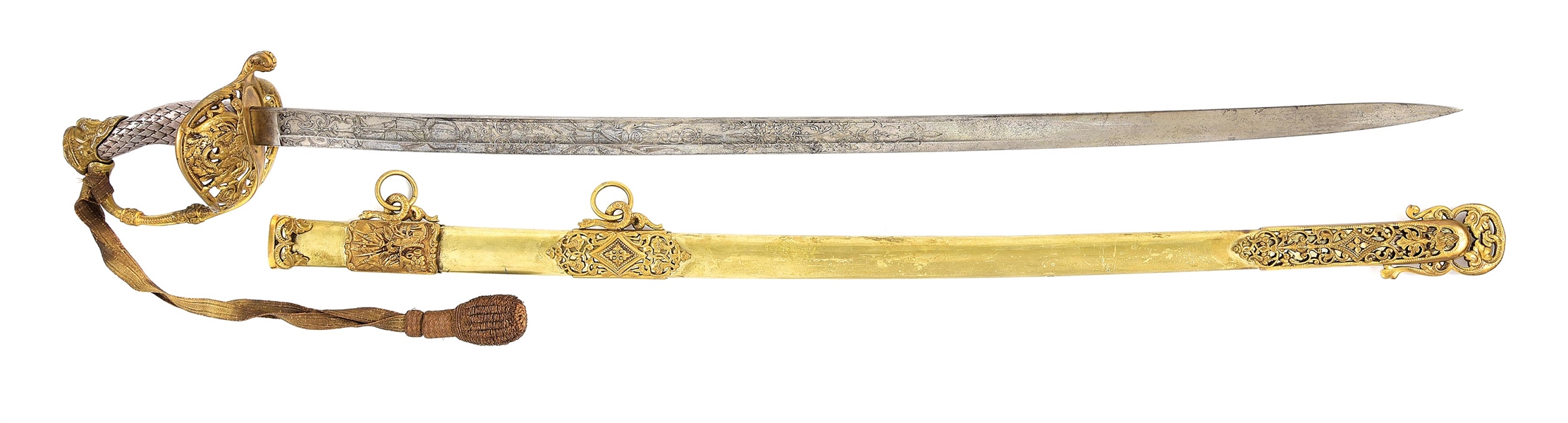 EXCEPTIONAL TIFFANY & CO PRESENTATION GRADE 1850 OFFICER’S SWORD PRESENTED TO CAPTAIN FREDERICK MEMMERT, CAPTURED AT WINCHESTER, PRISONER AT LIBBY, TESTIFIED AT THE TRIAL OF THE LINCOLN CONSPIRATORS.