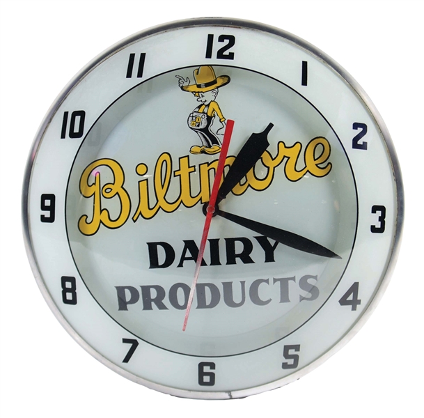 BILTMORE DAIRY PRODUCTS DOUBLE BUBBLE LIGHT ADVERTISING PRODUCTS CLOCK.