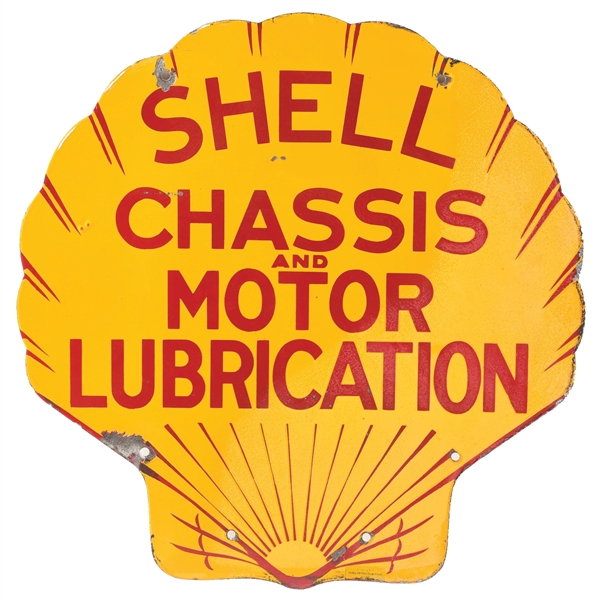 SHELL CHASSIS & MOTOR LUBRICATION PORCELAIN SERVICE STATION SIGN. 