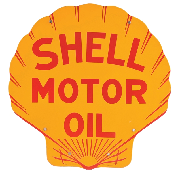 SHELL MOTOR OIL PORCELAIN SERVICE STATION SIGN.