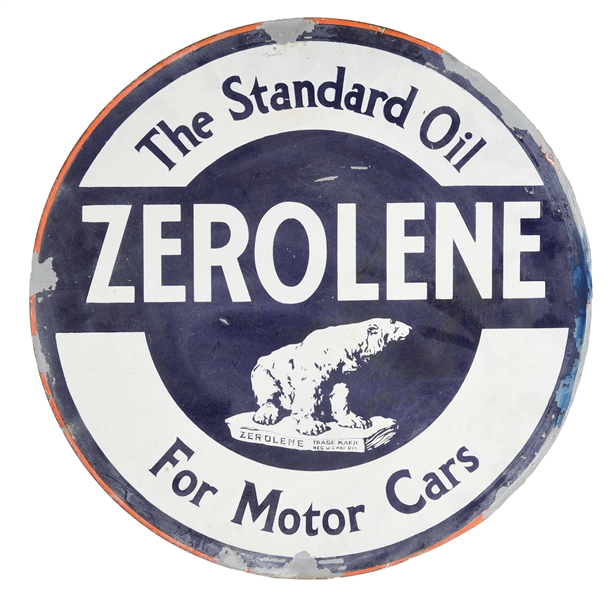 ZEROLENE "FOR MOTOR CARS" PORCELAIN SIGN W/ POLAR BEAR GRAPHIC. 