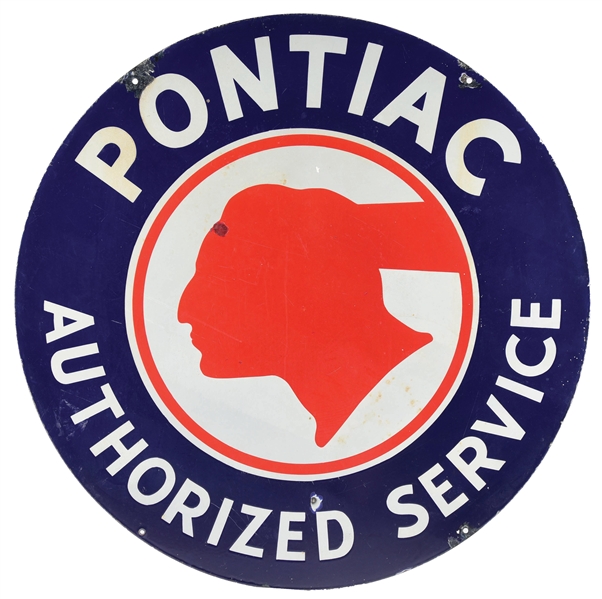 PONTIAC AUTOMOBILES AUTHORIZED SERVICE PORCELAIN SIGN.