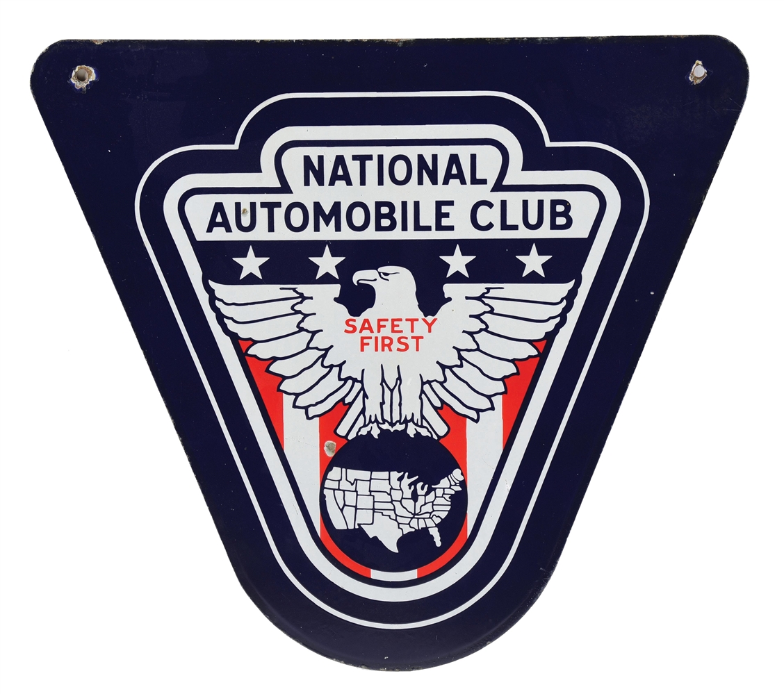 NATIONAL AUTOMOBILE CLUB "SAFETY FIRST" PORCELAIN SIGN. 