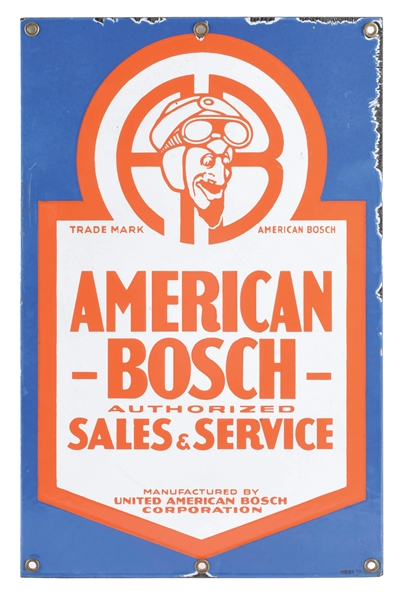 AMERICAN BOSCH SALES & SERVICE PORCELAIN SIGN. 