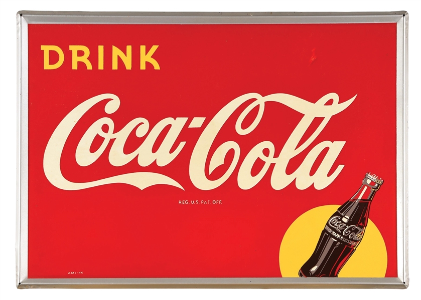 DRINK COCA-COLA SUN AND BOTTLE TIN SIGN.