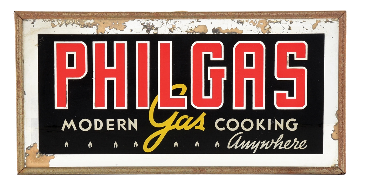 PHILGAS "MODERN GAS COOKING" REVERSE PAINTED GLASS STORE DISPLAY. 