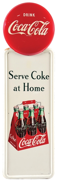 COCA-COLA "SERVE COKE AT HOME" PILASTER SIGN WITH SIX-PACK GRAPHIC.
