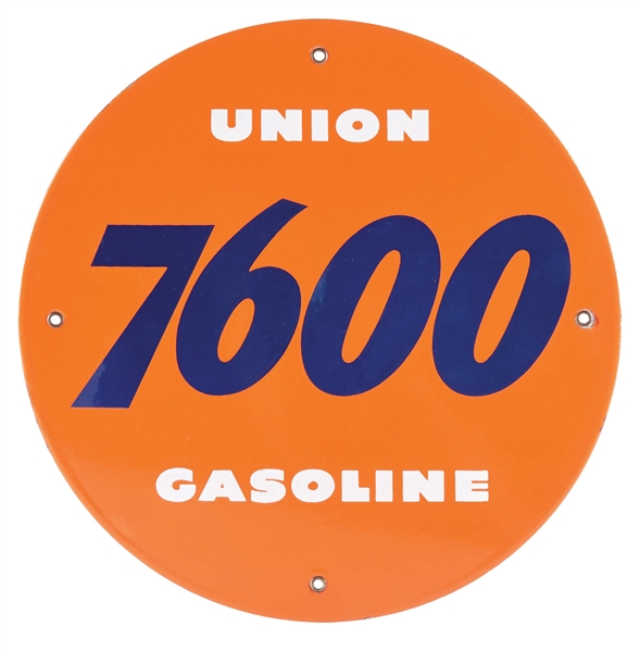 UNION 7600 GASOLINE PORCELAIN PUMP PLATE SIGN. 