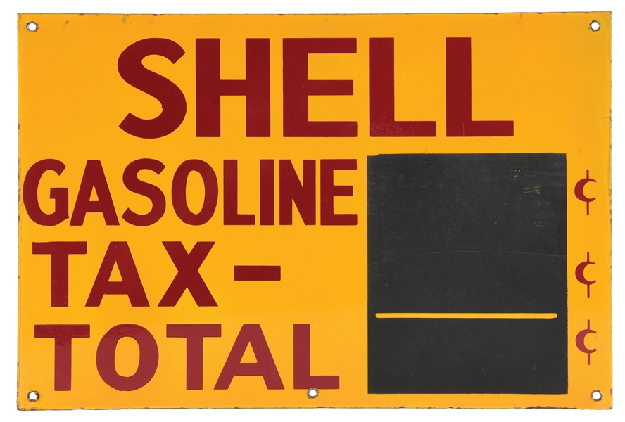 RARE SHELL GASOLINE PORCELAIN PRICER SIGN W/ CHALK BOX. 