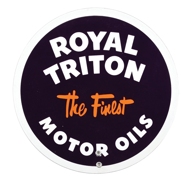 OUTSTANDING UNION ROYAL TRITON "THE FINEST" MOTOR OILS PORCELAIN QUART CAN RACK SIGN. 