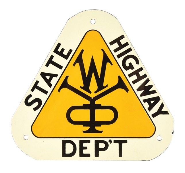 WYOMING STATE HIGHWAY DEPARTMENT PORCELAIN SIGN. 