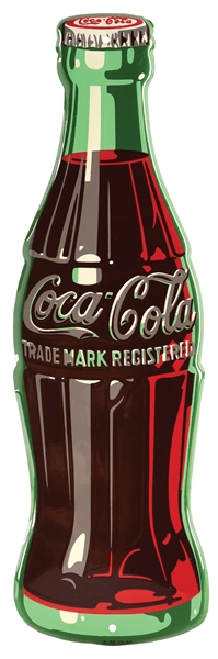 COCA COLA TIN BOTTLE SIGN W/ LIPPED OUTER EDGE. 
